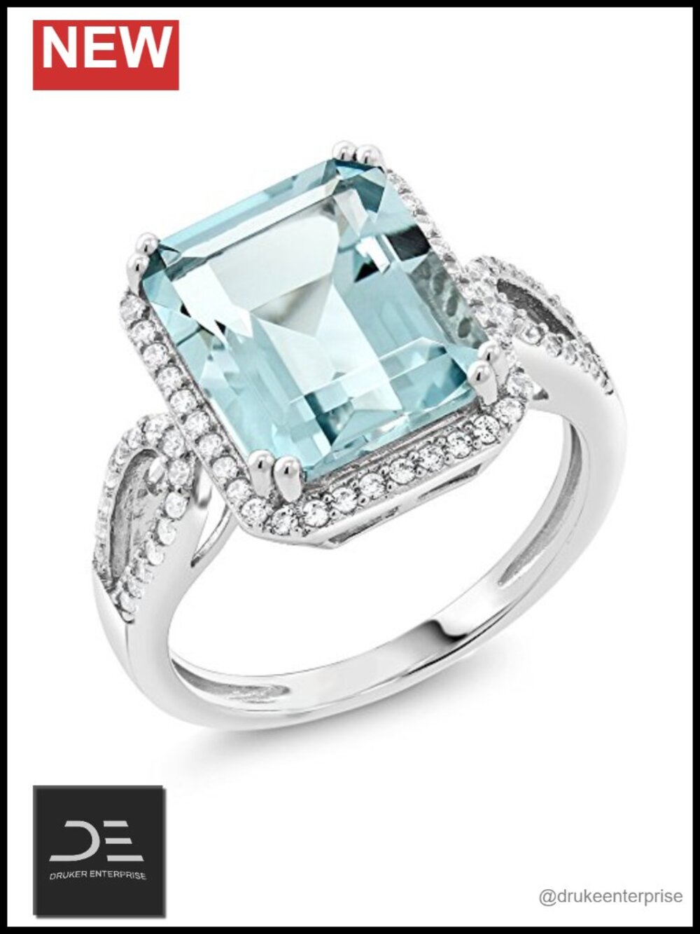 5-8 Cttw Emerald Cut Gemstone Halo Ring 925 Sterling Silver
